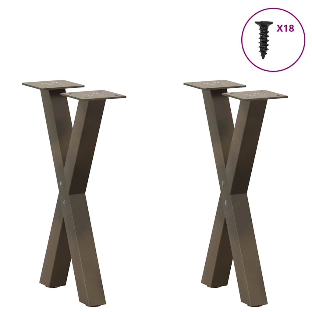 Pieds de table basse en forme de X, 2 pièces, acier naturel, 28 x (42-43) cm - XIOS