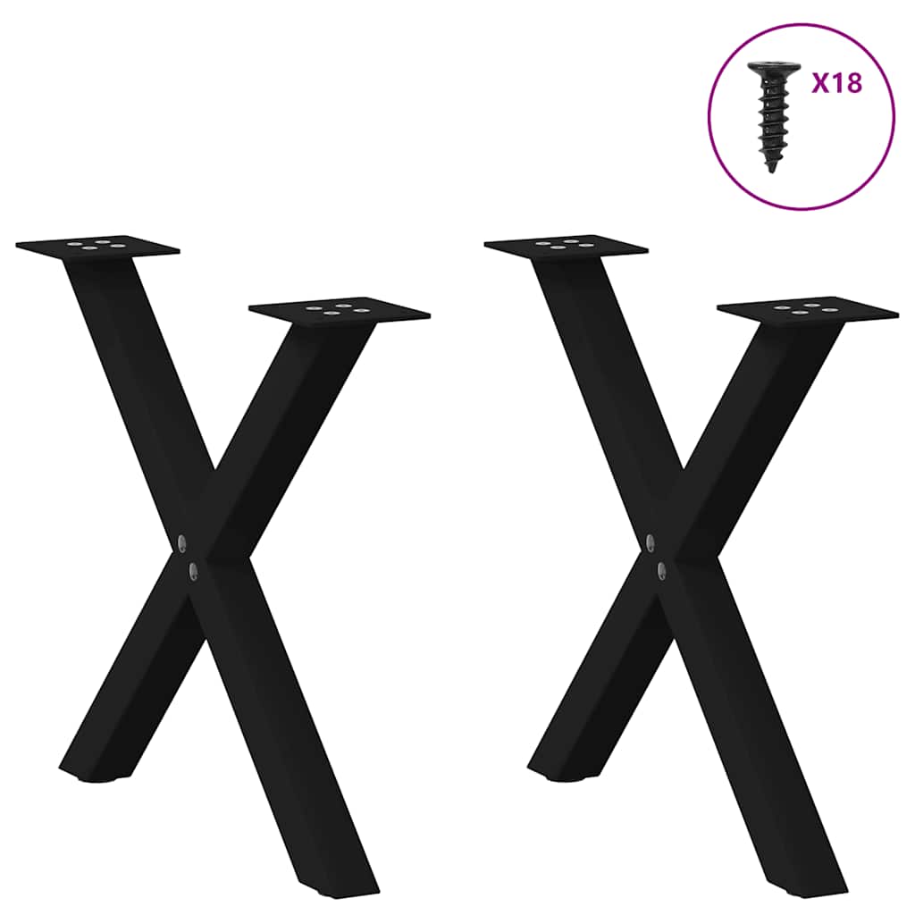 Pieds de table basse en forme de X, 2 pièces, noir, 50 x (42-43) cm, acier - XIOS