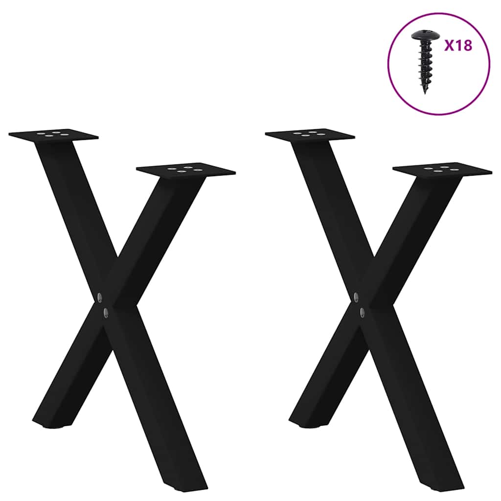 Pieds de table basse en forme de X, 2 pièces, noir, 60 x (42-43) cm, acier - XIOS