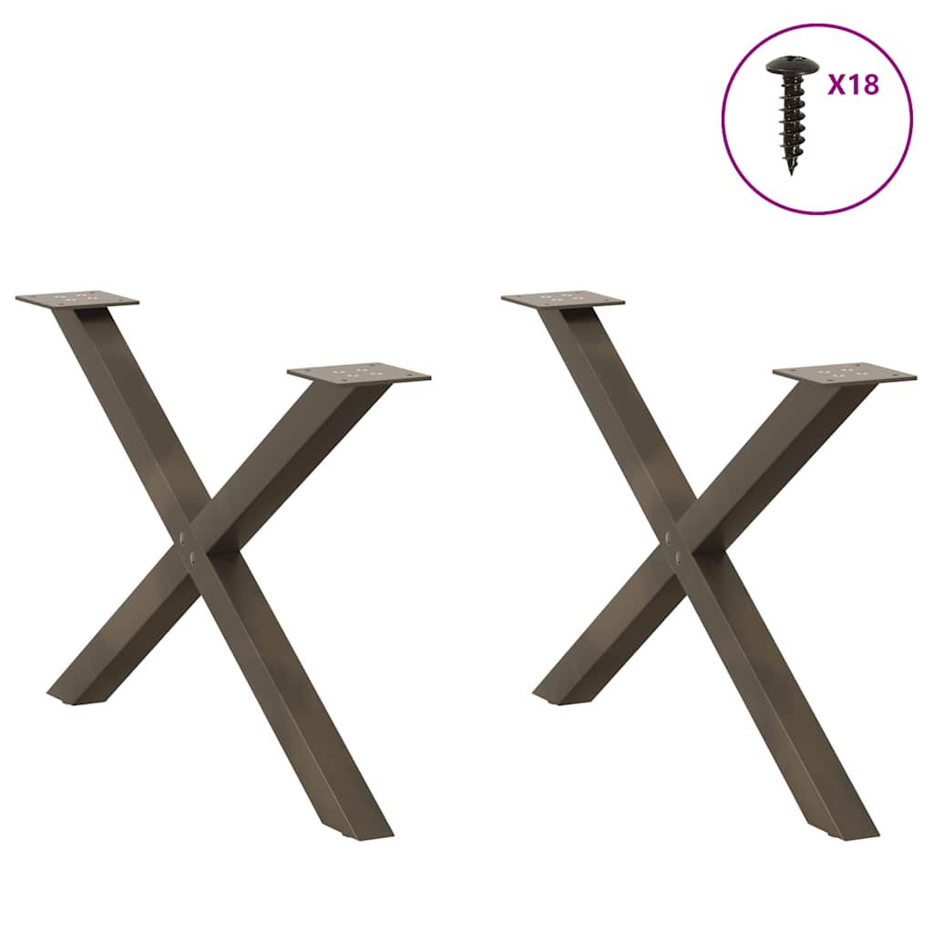 Pieds de table basse en forme de X, 2 pièces, acier naturel, 70 x (42-43) cm - XIOS