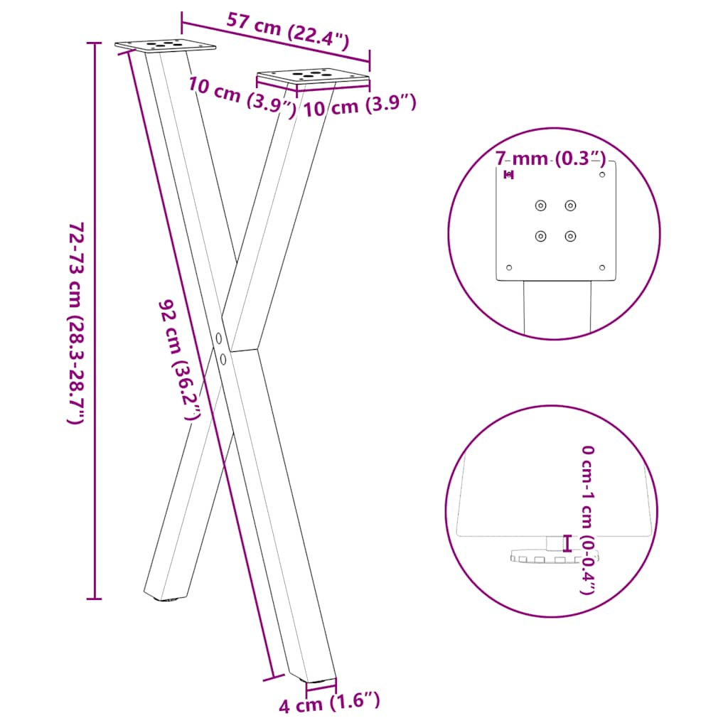 Pieds de table à manger en forme de X, 2 pièces, blanc, 57 x (72-73) cm, acier - XIOS