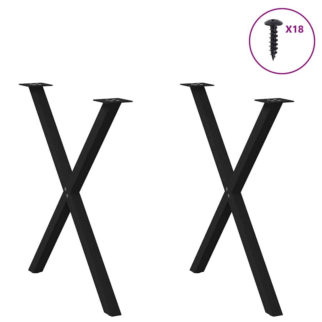 Pieds de table à manger en forme de X, 2 pièces, noir, 70 x (72-73) cm, acier - XIOS