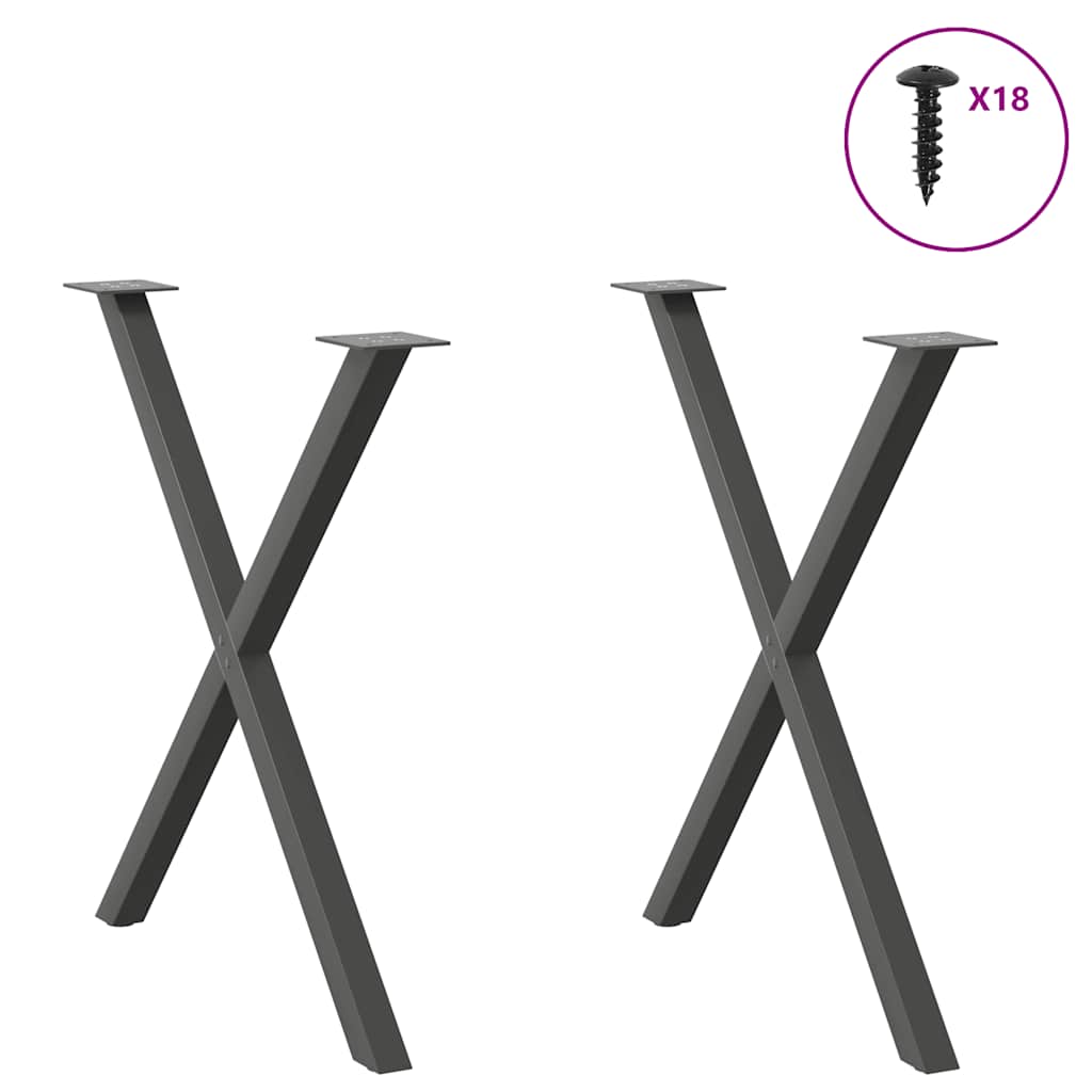 Pieds de table à manger en forme de X, 2 pièces, anthracite, 80 x (72-73) cm, acier - XIOS