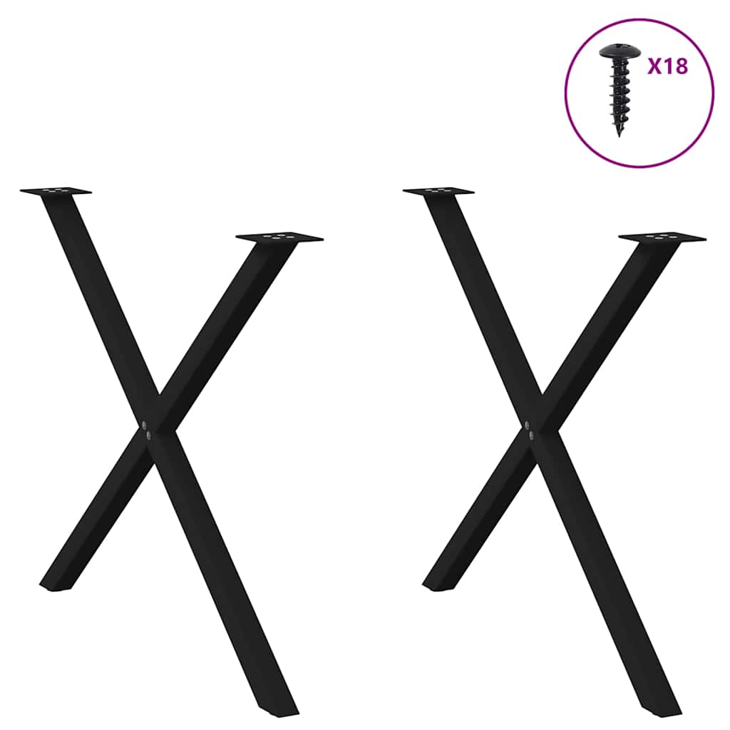 Pieds de table à manger en forme de X, 2 pièces, noir, 90 x (72-73) cm, acier - XIOS