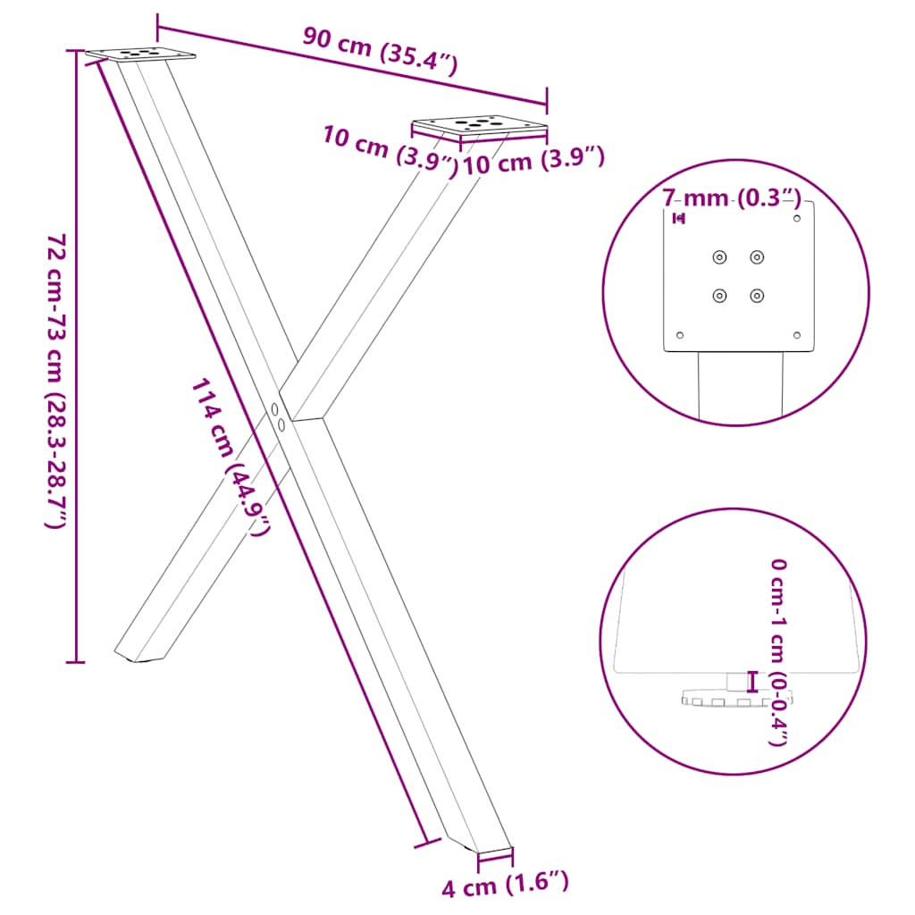 Pieds de table à manger en forme de X, 2 pièces, noir, 90 x (72-73) cm, acier - XIOS