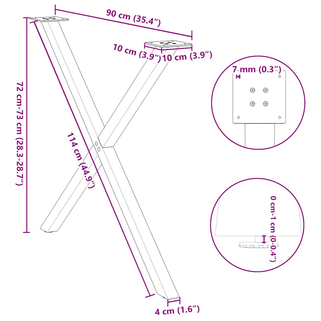 Pieds de table à manger en forme de X, 2 pièces, blanc, 90 x (72-73) cm, acier - XIOS