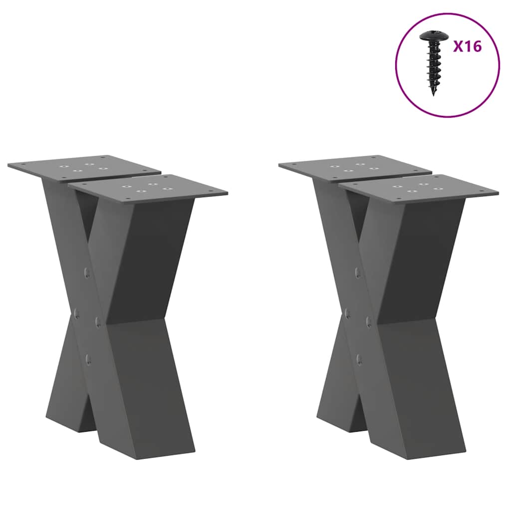 Pieds de table basse en forme de X, 2 pièces, anthracite, 30 x (30-31) cm, acier - XIOS