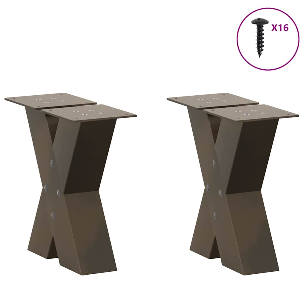 Pieds de table basse en forme de X, 2 pièces, acier naturel, 30 x (30-31) cm - XIOS