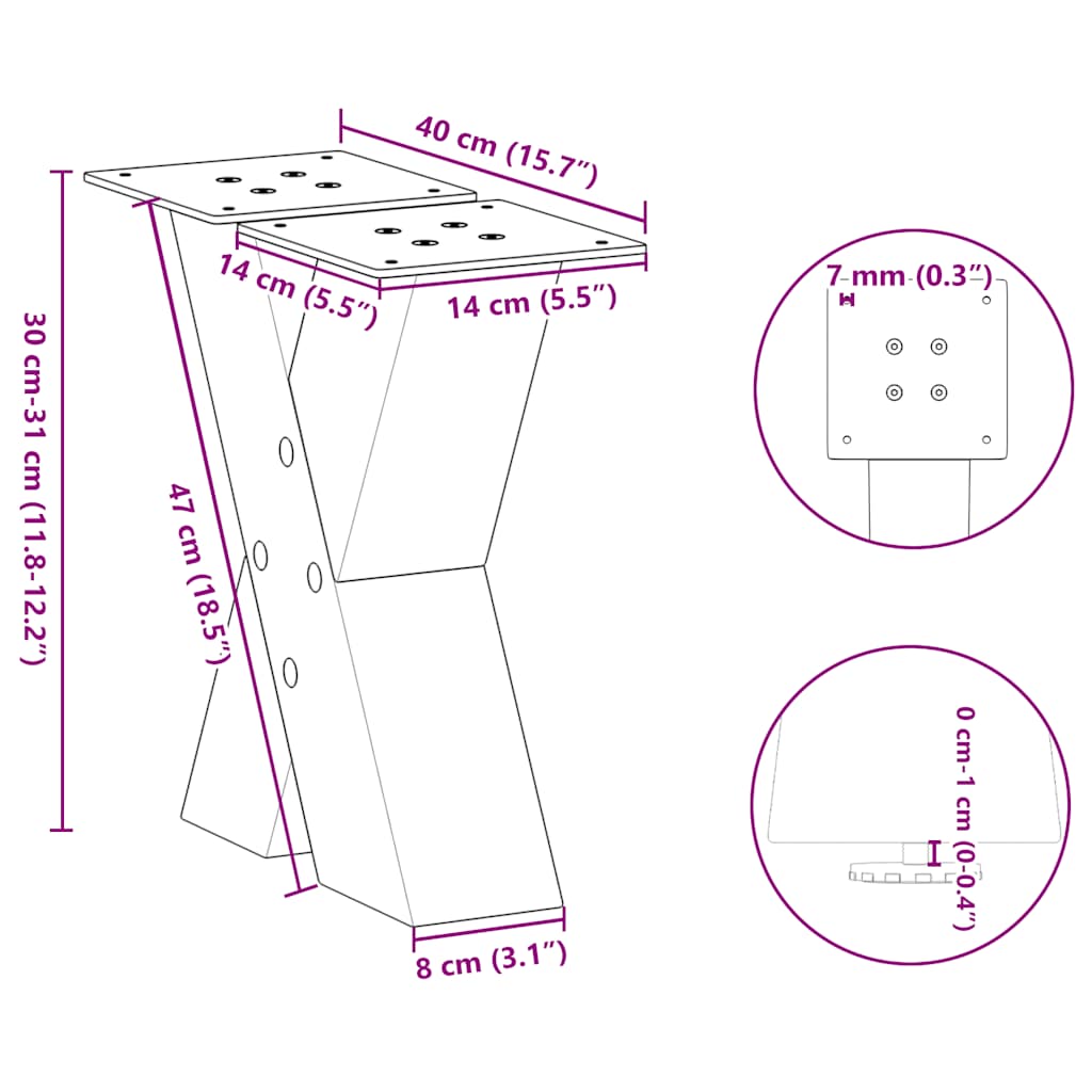 Pieds de table basse en forme de X, 2 pièces, blanc, 40 x (30-31) cm, acier - XIOS