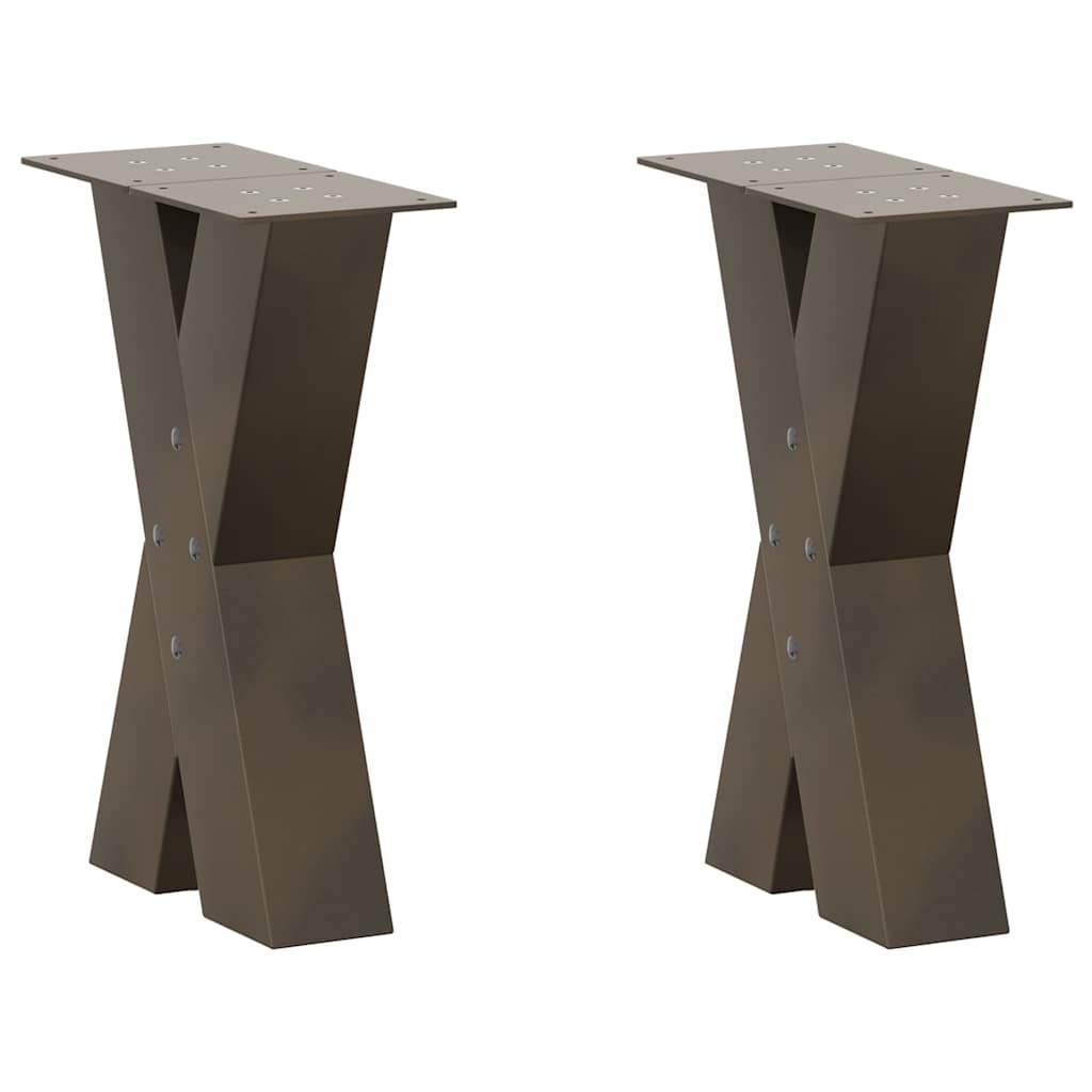 Pieds de table basse en forme de X, 2 pièces, acier naturel, 28 x (42-43) cm - XIOS