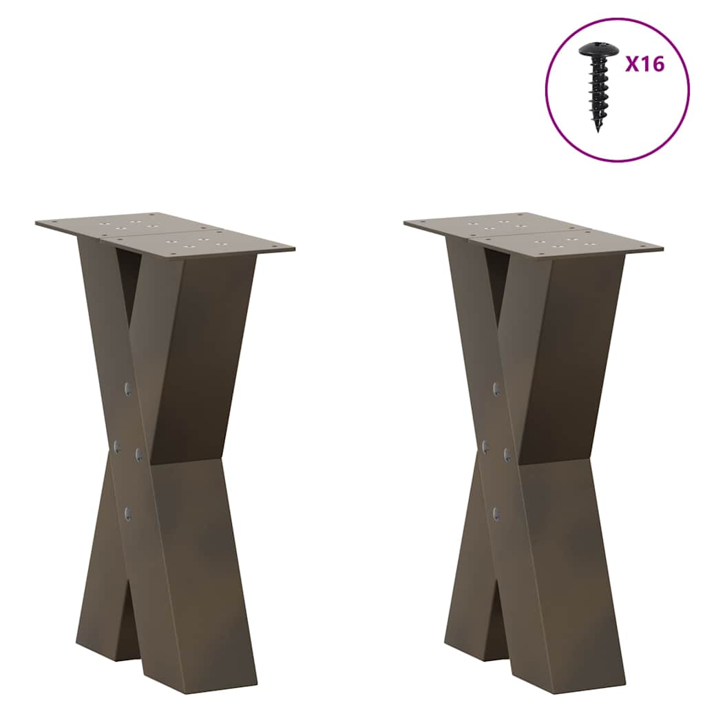 Pieds de table basse en forme de X, 2 pièces, acier naturel, 28 x (42-43) cm - XIOS