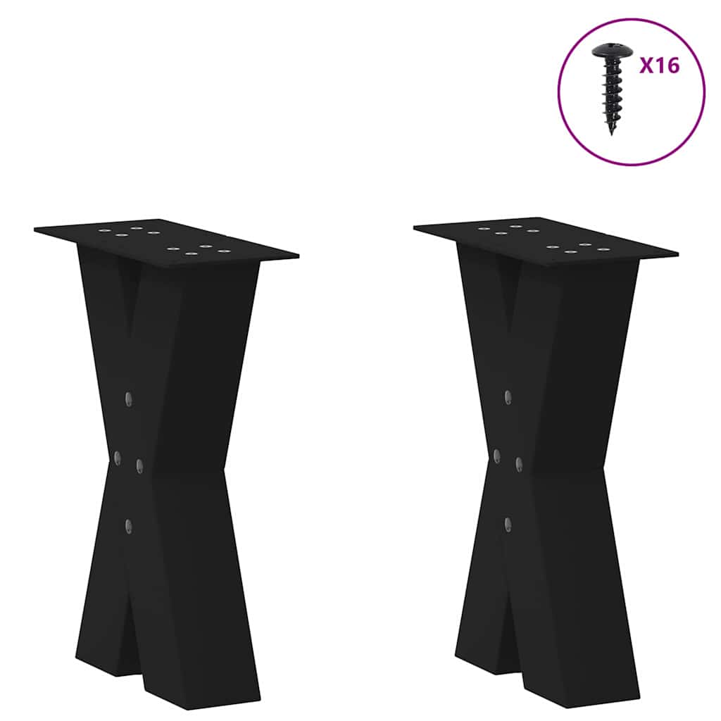 Pieds de table basse en forme de X, 2 pièces, noir, 38 x (42-43) cm, acier - XIOS