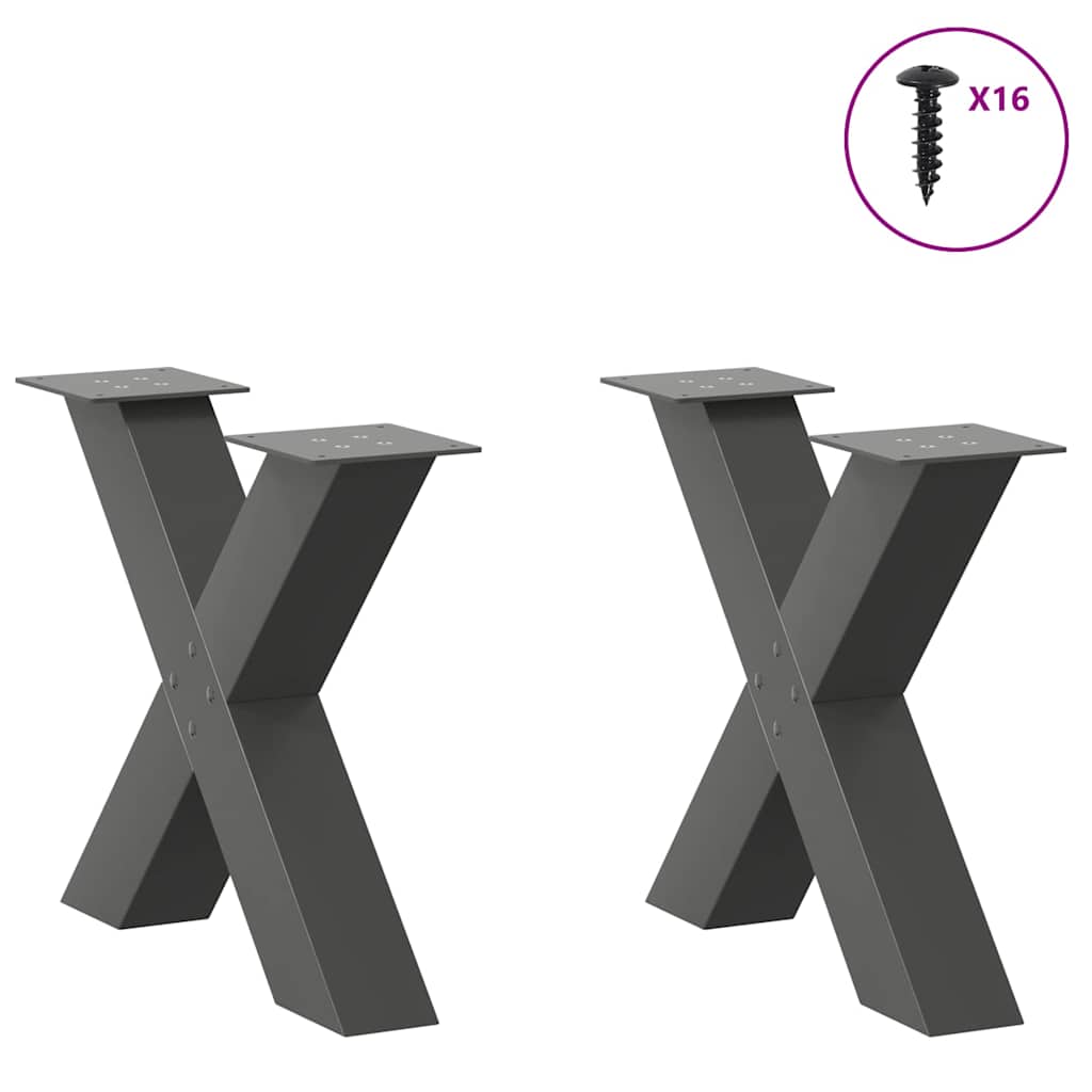 Pieds de table basse en forme de X, 2 pièces, anthracite, 50 x (42-43) cm, acier - XIOS