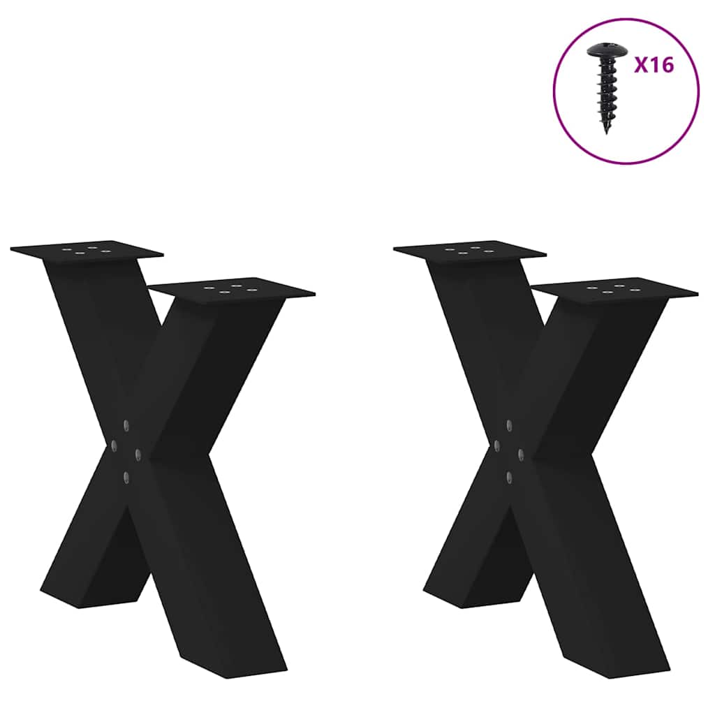 Pieds de table basse en forme de X, 2 pièces, noir, 60 x (42-43) cm, acier - XIOS