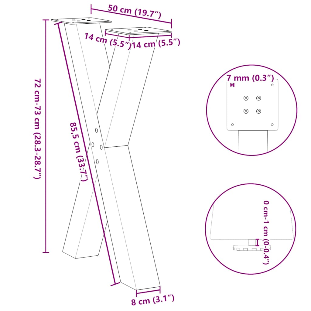 Pieds de table à manger en forme de X 2 pièces Anthracite 50 x (72-73) cm Acier - XIOS
