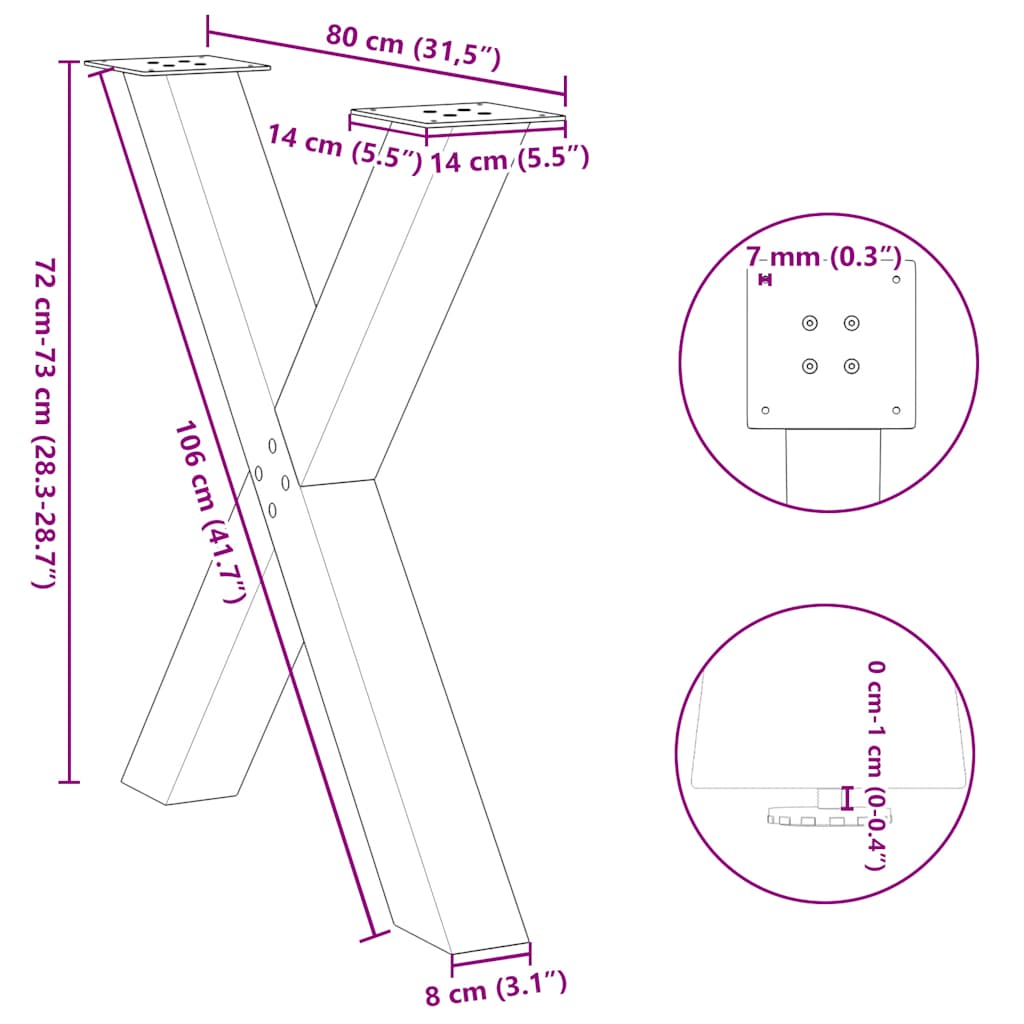 Pieds de table à manger en forme de X, 2 pièces, blanc, 80 x (72-73) cm, acier - XIOS