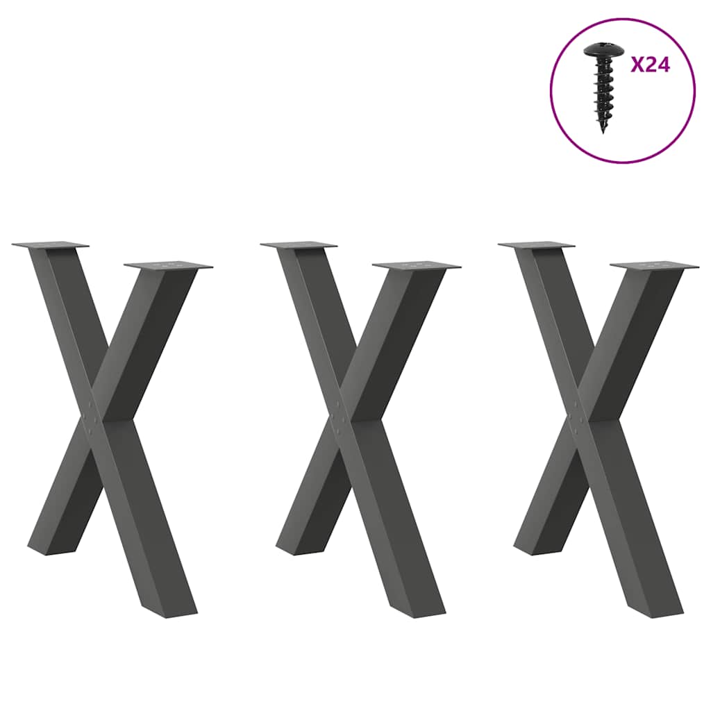 Pieds de table à manger en forme de X 3 pièces Anthracite 80 x (72-73) cm Acier - XIOS