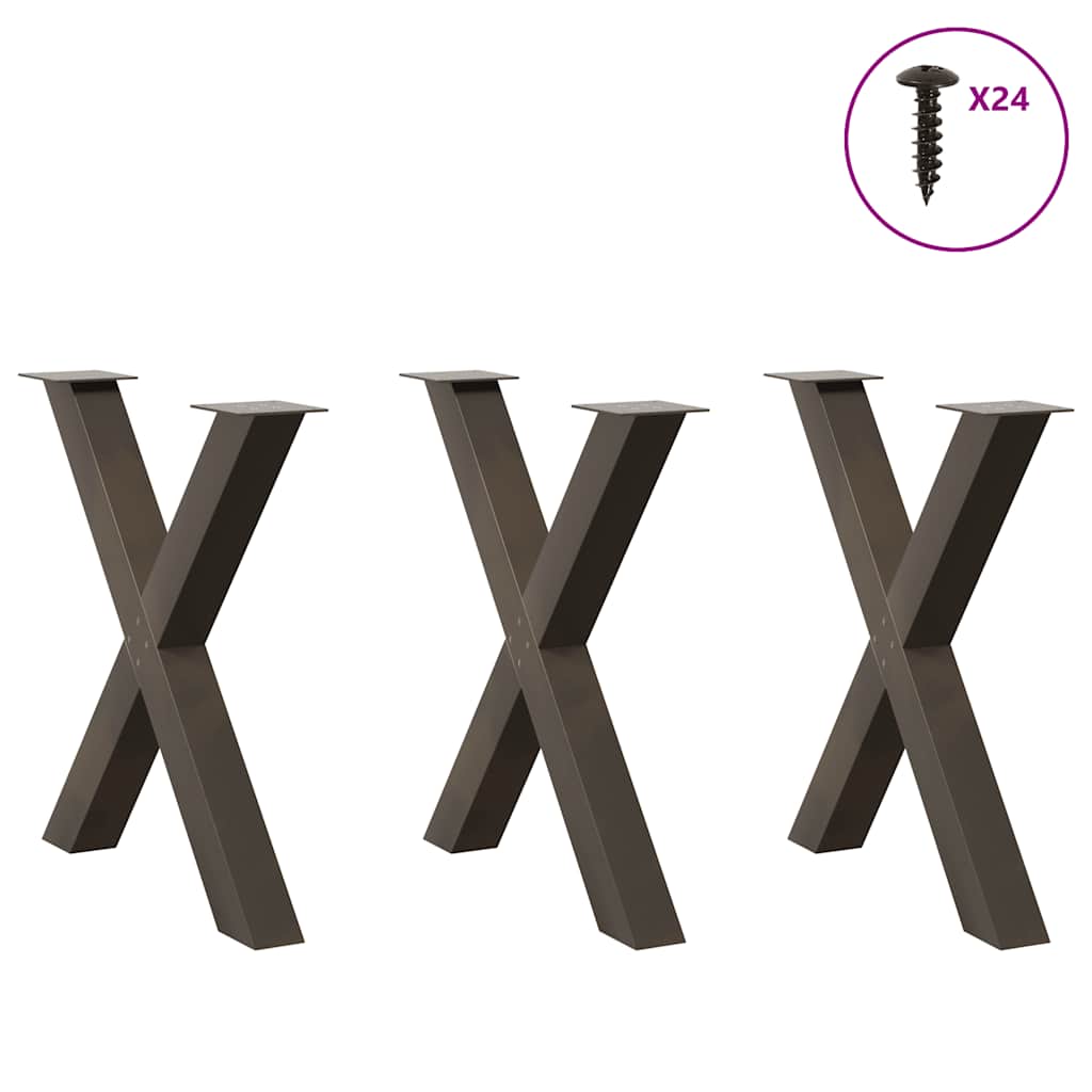 Pieds de table à manger en forme de X, 3 pièces, acier naturel, 80 x (72-73) cm - XIOS