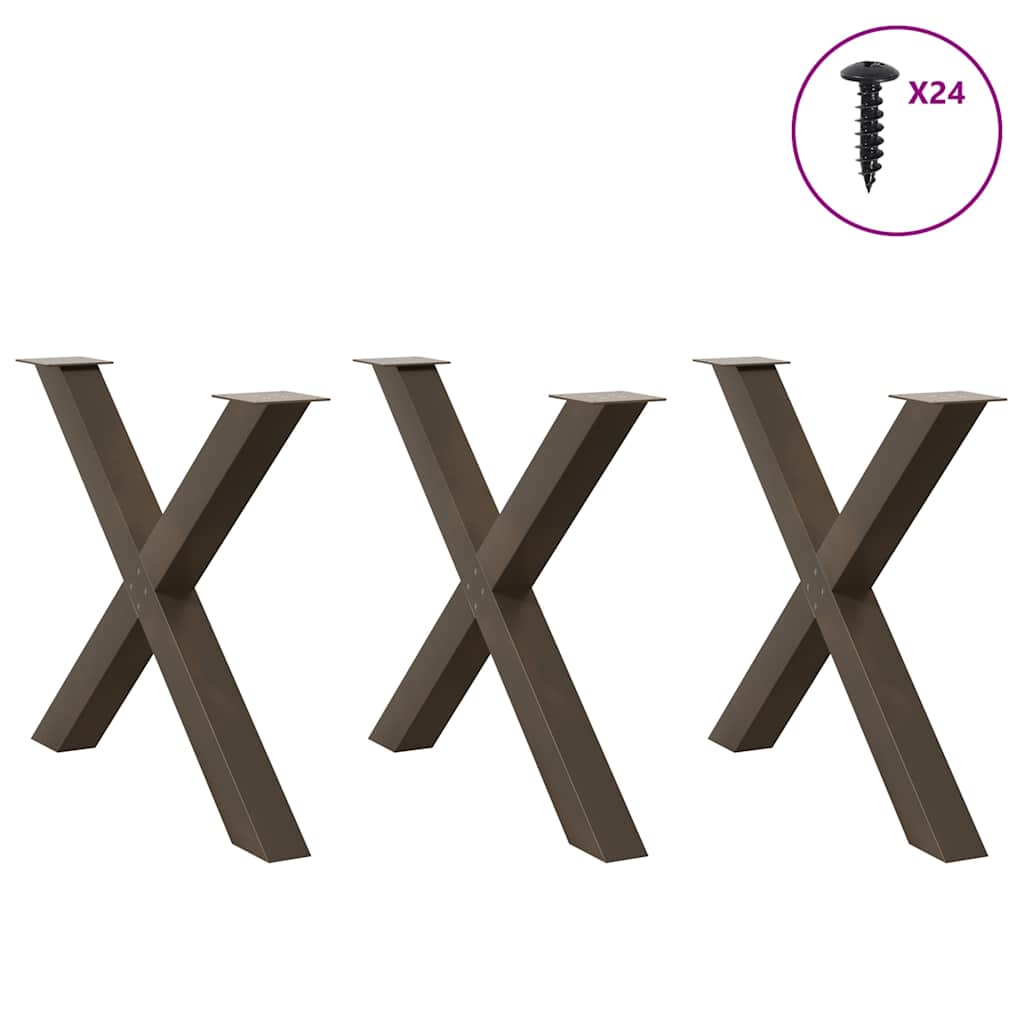 Pieds de table à manger en forme de X, 3 pièces, acier naturel, 90 x (72-73) cm - XIOS