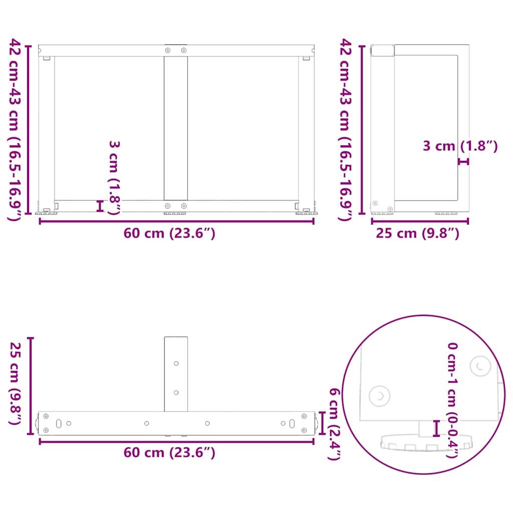Pieds de table basse forme de T 2pcs anthracite 60x25x(42-43)cm Pieds de table vidaXL