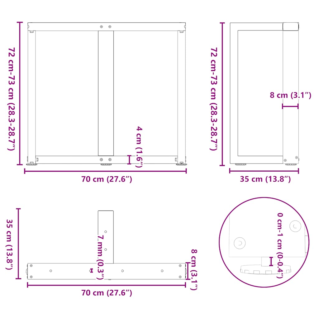 Pieds de table à manger en T, 2 pièces, noir, 70 x 35 x (72-73) cm, acier - XIOS
