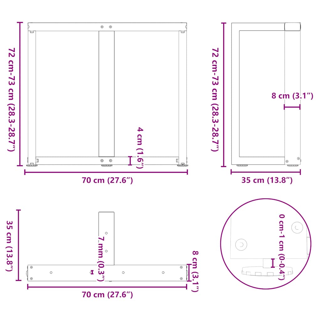 Pieds de table à manger en T, 2 pièces, noir, 70 x 35 x (72-73) cm, acier - XIOS