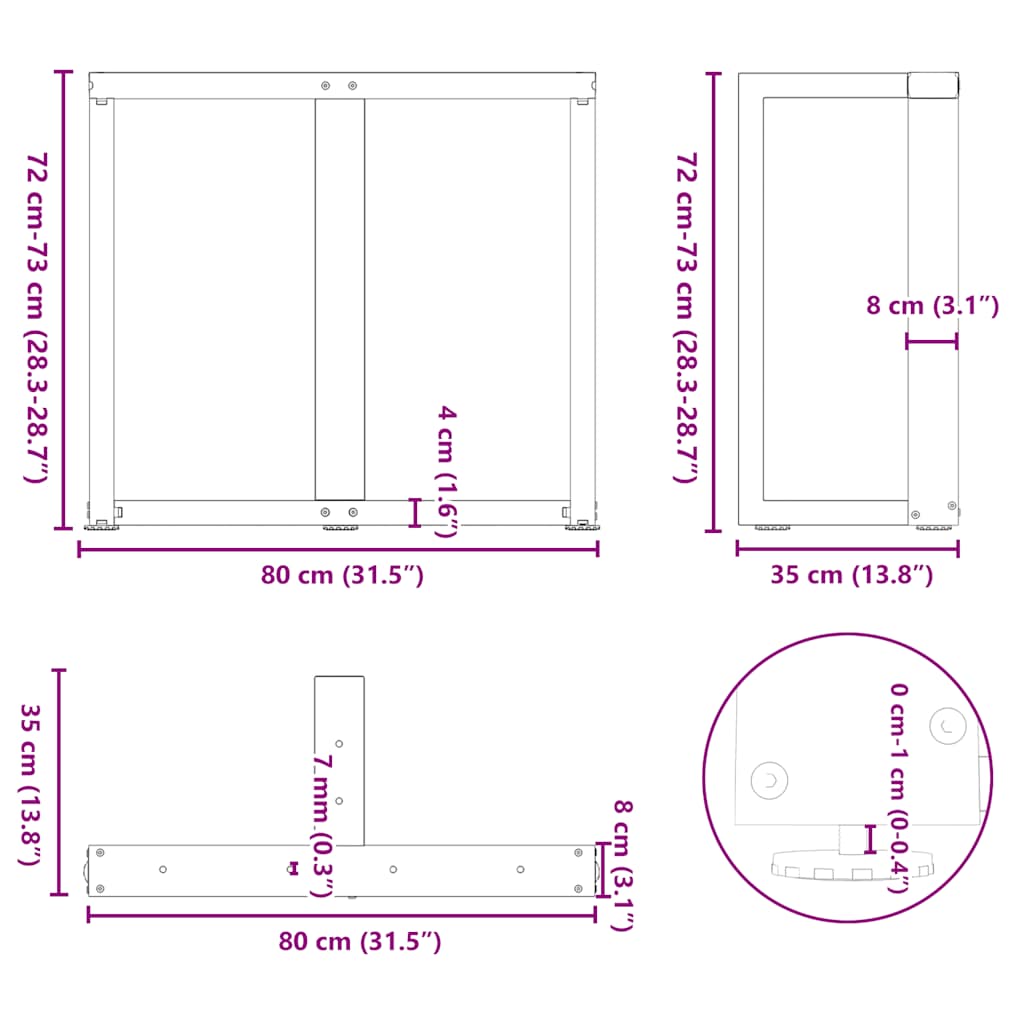 Pieds de table à manger en T, 2 pièces, noir, 80 x 35 x (72-73) cm, acier - XIOS