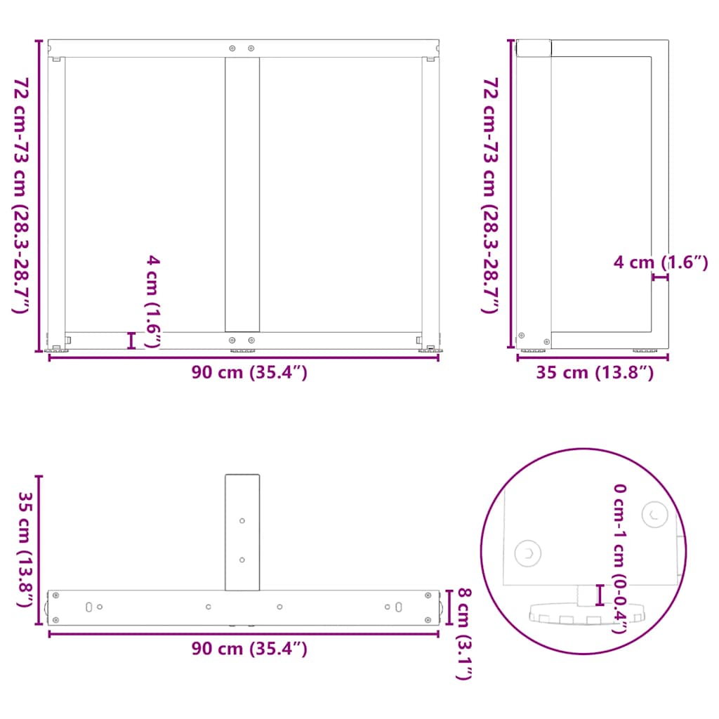Pieds de table à manger en T 2 pièces Noir 90x35x(72-73) cm Acier - XIOS