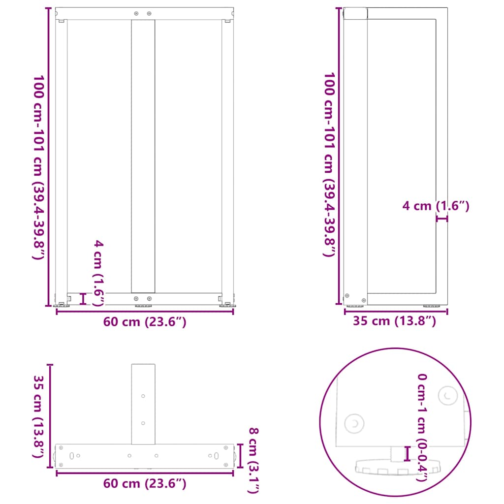 Pieds de table de bar en T, 2 pièces, anthracite, 60 x 35 x (100-101) cm, acier - XIOS
