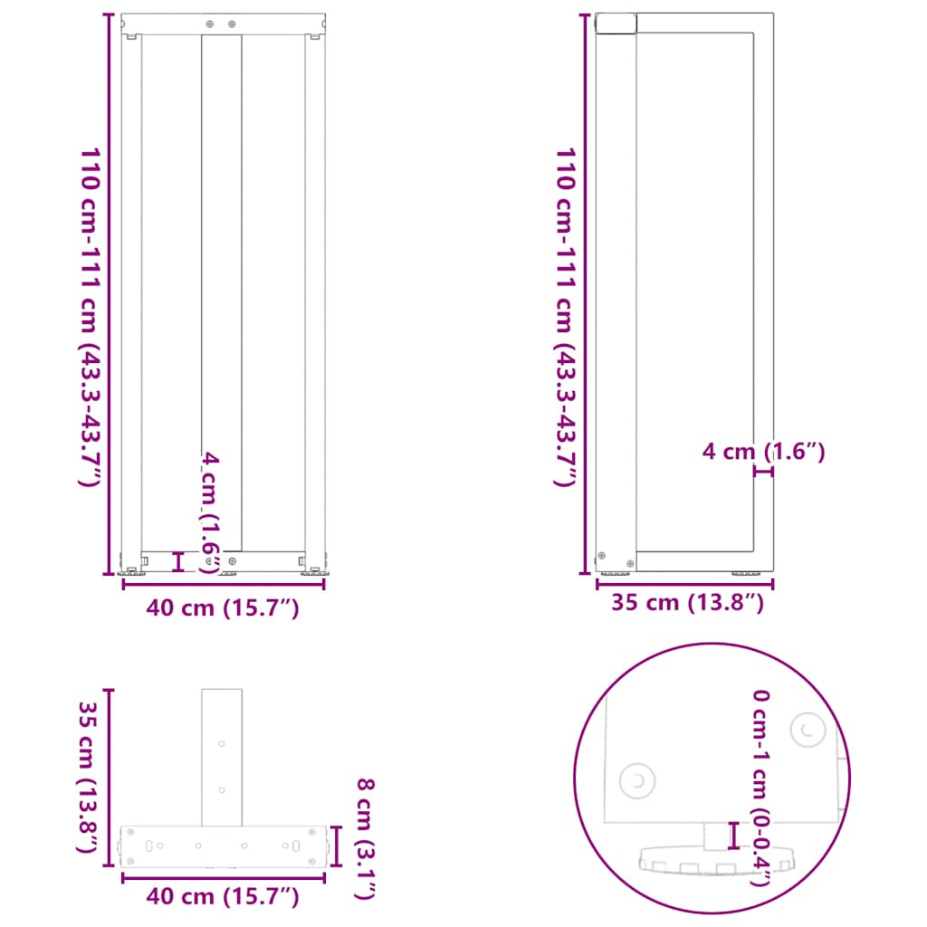 Pieds de table de bar en forme de T, 2 pièces, blanc, 40 x 35 x (110-111) cm, acier - XIOS