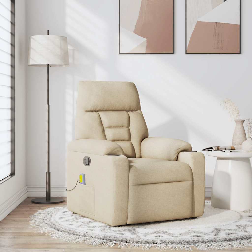 Fauteuil de massage inclinable Crème Tissu Fauteuils vidaXL