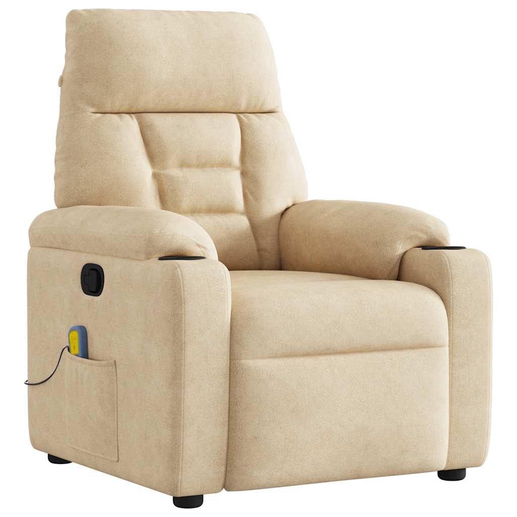 Fauteuil inclinable de massage crème tissu microfibre