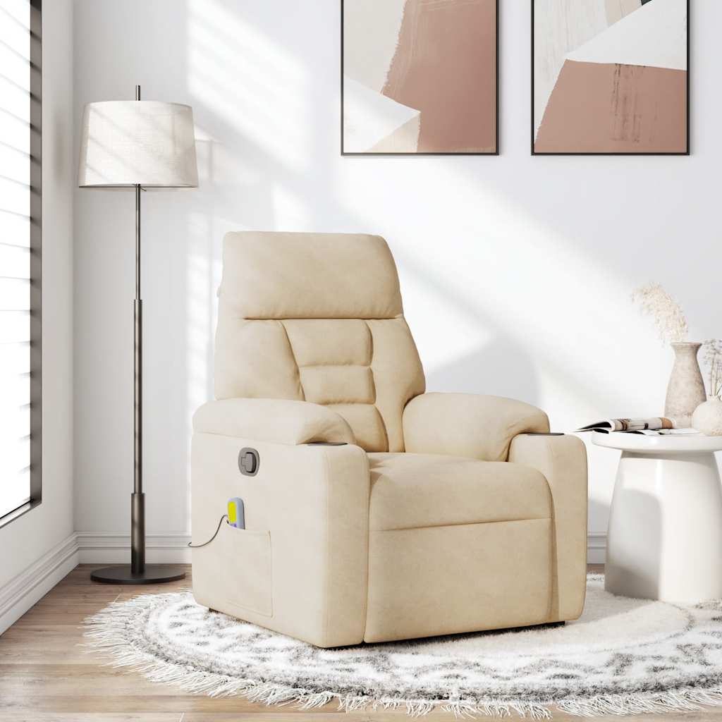 Fauteuil inclinable de massage crème tissu microfibre