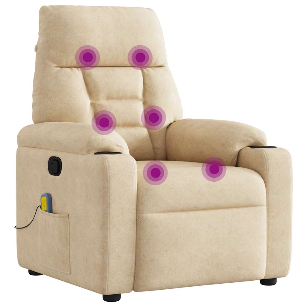 Fauteuil inclinable de massage crème tissu microfibre