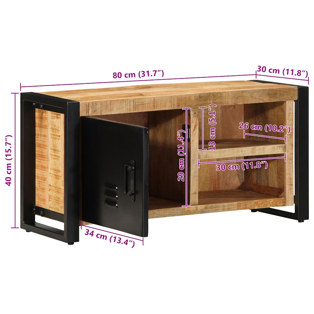 Meuble TV 80x30x40 cm bois massif de manguier brut - XIOS