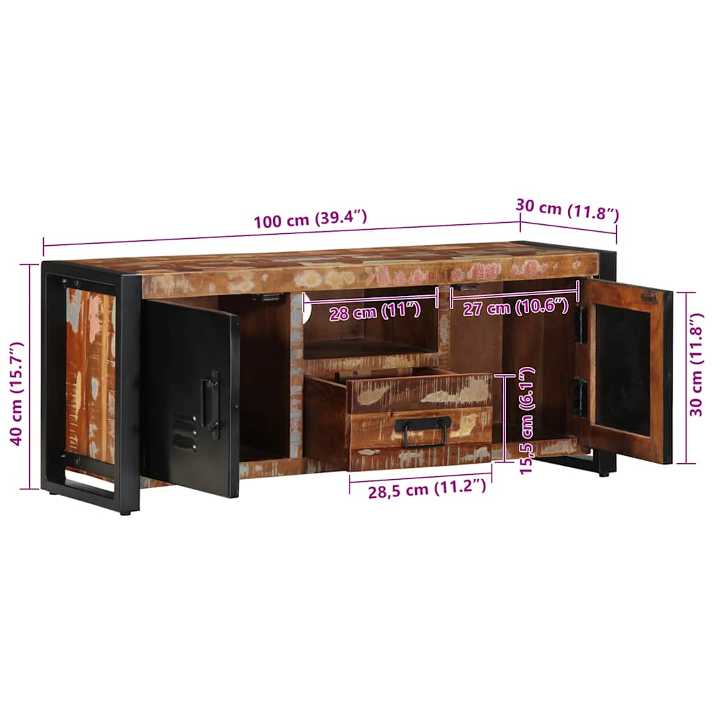 Meuble TV 100x30x40 cm Bois de récupération solide - XIOS