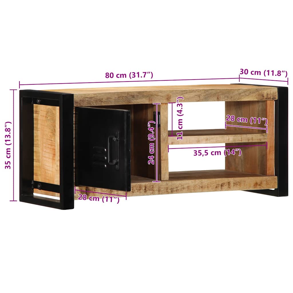 Meuble TV 80x30x35 cm bois massif de manguier brut - XIOS