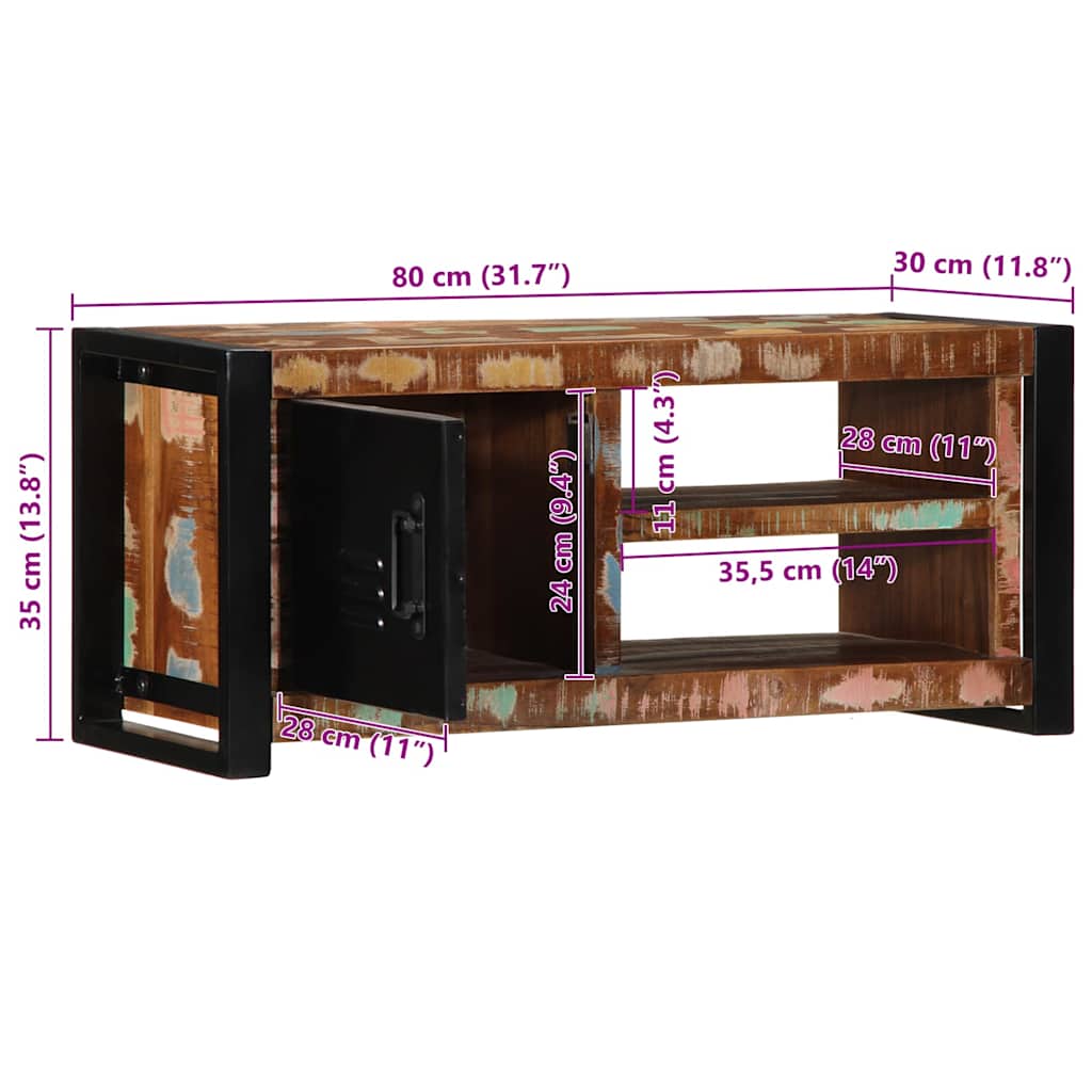 Meuble TV 80x30x35 cm bois massif de récupération - XIOS