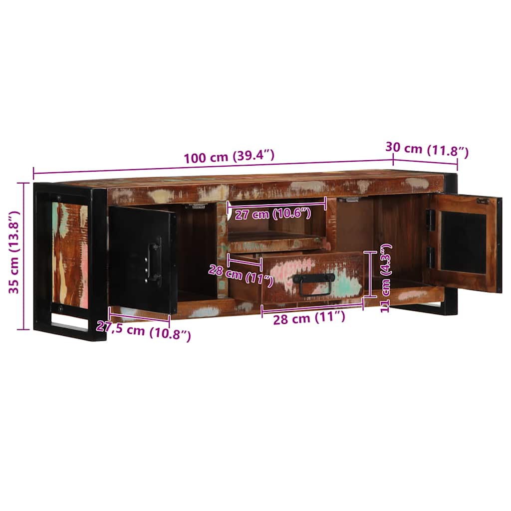 Meuble TV 100x30x35 cm bois de récupération massif - XIOS