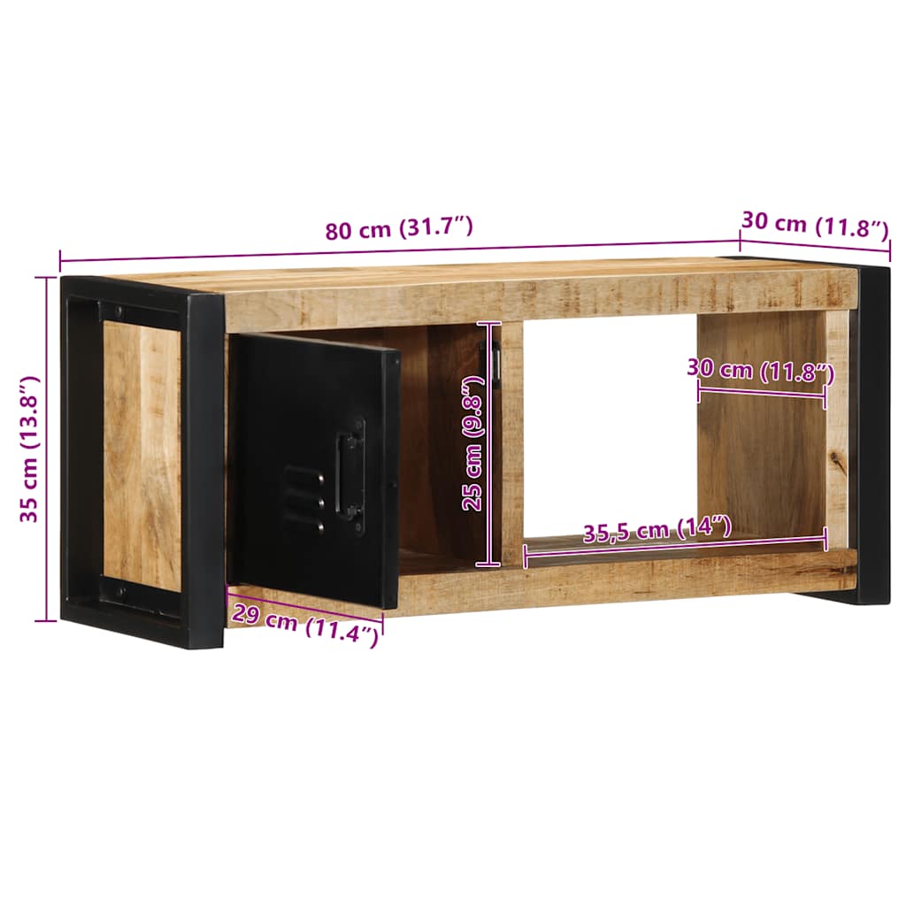 Meuble TV 80x30x35 cm bois massif de manguier brut - XIOS