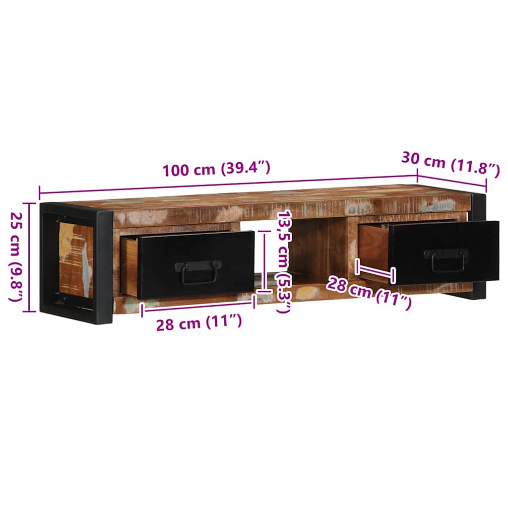 Meuble TV 100x30x25 cm Bois de récupération solide - XIOS