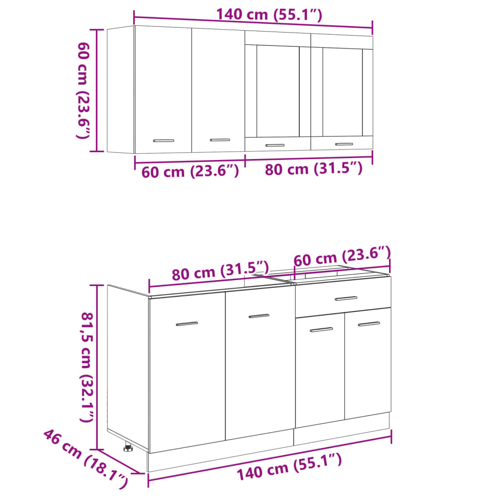 Ensemble de 4 meubles de cuisine "Lyon" en chêne Sonoma - XIOS