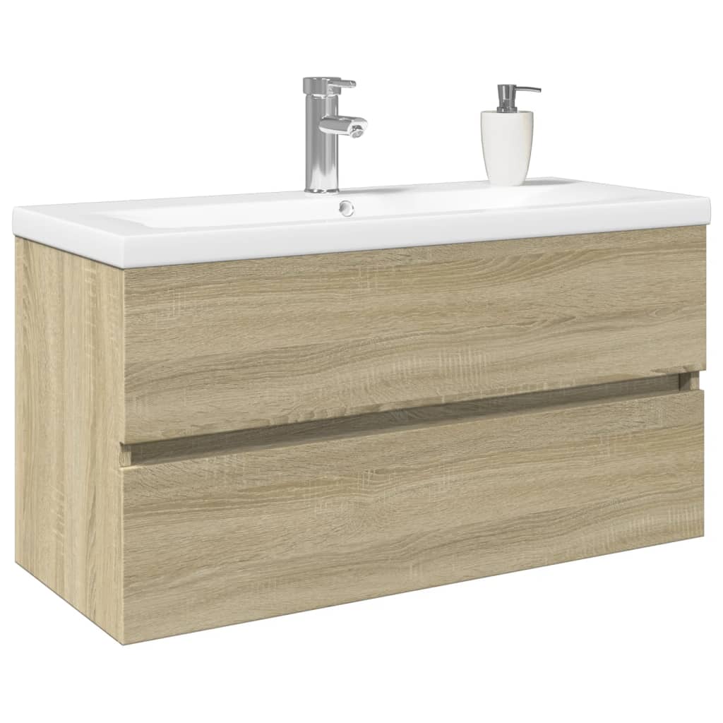 Ensemble de meubles de bain 2pcs céramique et bois d'ingénierie