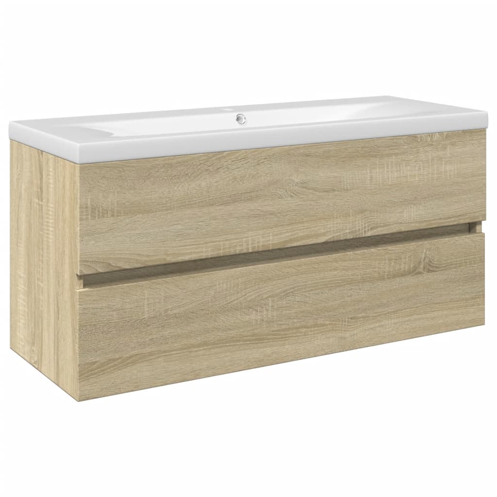 Ensemble de meubles de bain 2pcs céramique et bois d'ingénierie