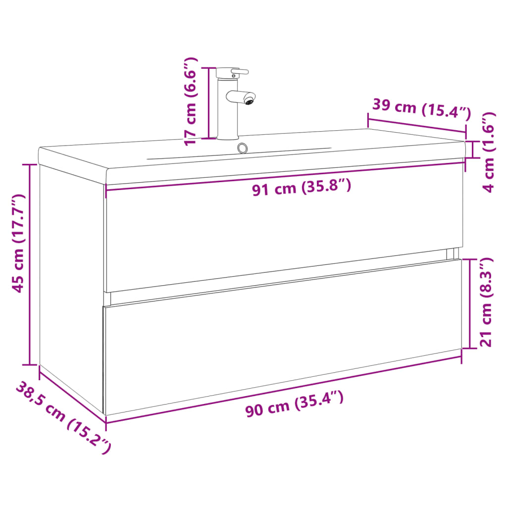 Ensemble de meubles de bain 2pcs céramique et bois d'ingénierie