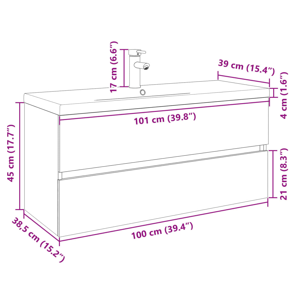 Ensemble de meubles de bain 2pcs céramique et bois d'ingénierie