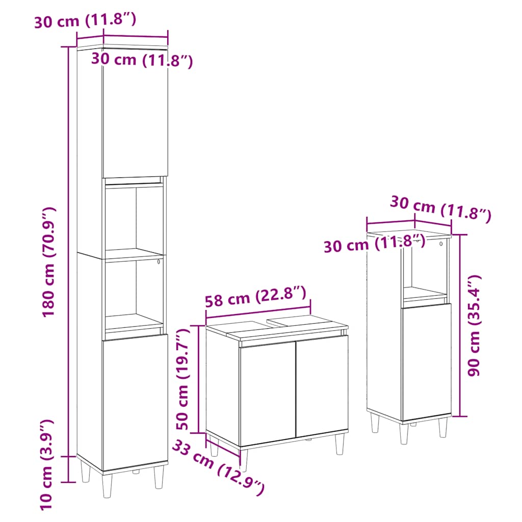 Ensemble de meubles de salle de bain 3 pcs chêne sonoma
