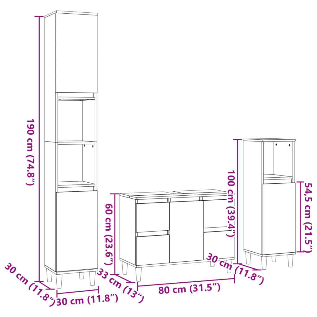 Ensemble de meubles de salle de bain 3 pcs chêne sonoma