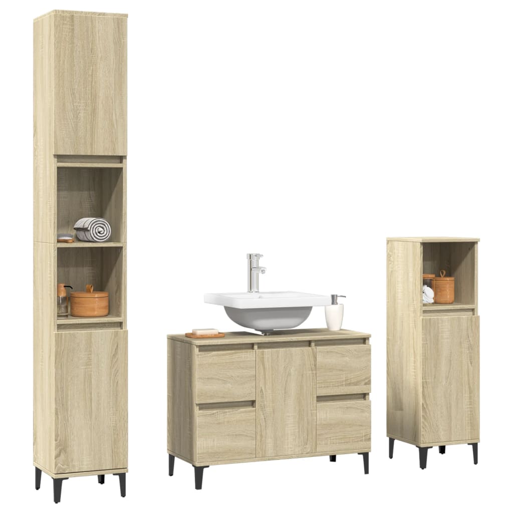 Ensemble de meubles de salle de bain 3 pcs chêne sonoma Ensembles de mobilier pour salles de bains vidaXL