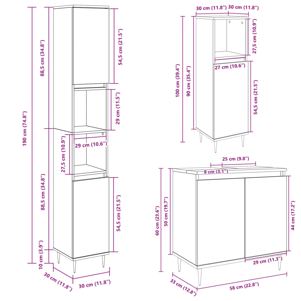 Ensemble de meubles de salle de bain 3 pcs chêne sonoma